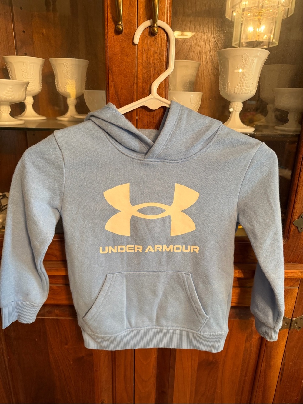 Under Armour Boys Hoodie Size 4 Light Blue Pullover Sweatshirt Big Logo Youth